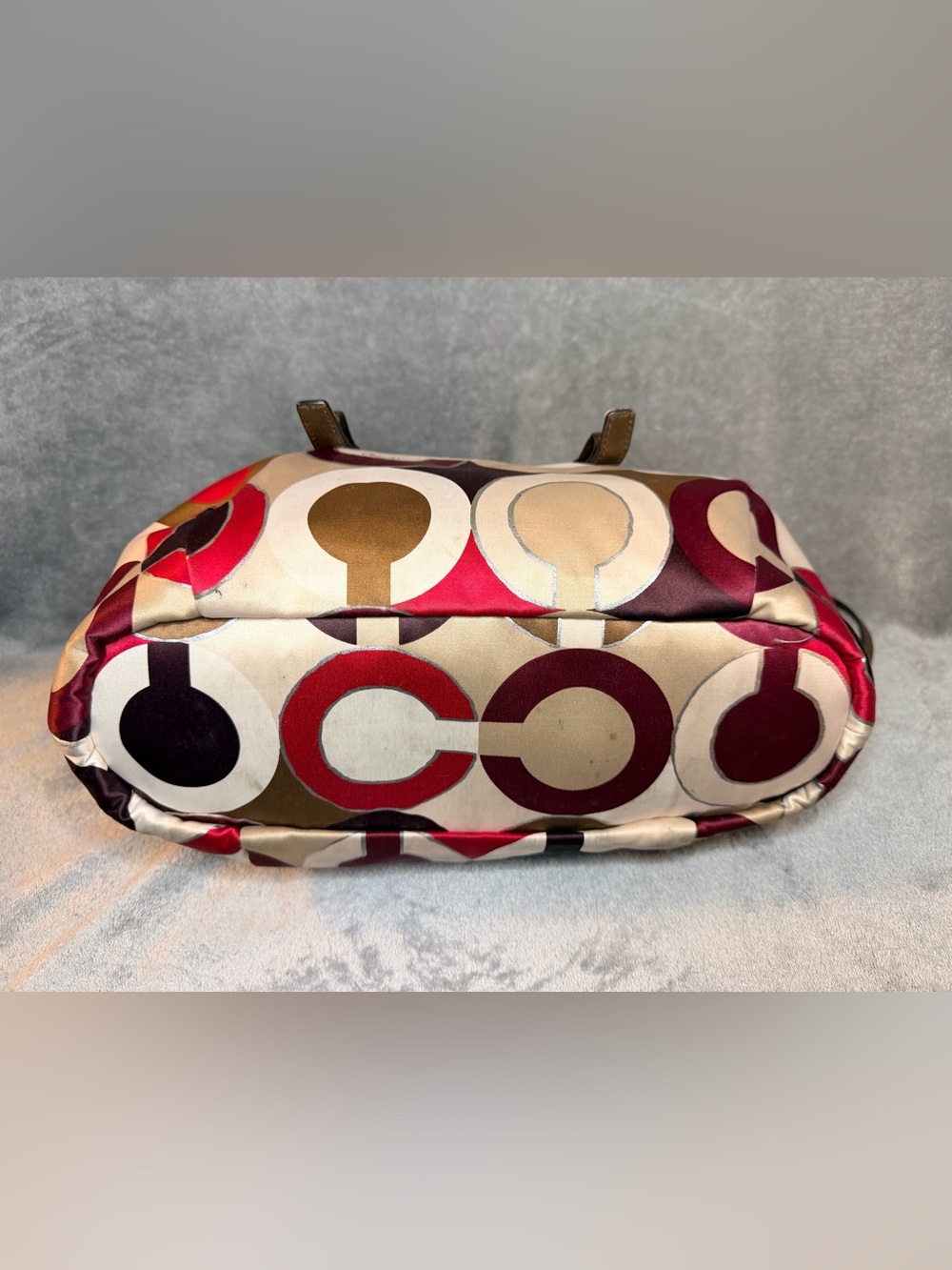 Coach Op Art Multicolor Satin Monogram Satchel with Brown Leather Trim - Picture 9 of 11